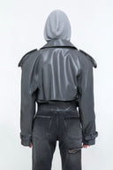 Cropped Trench Leather Jacket - Grey