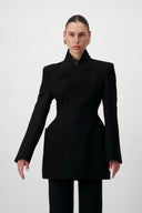 High-Collar Wrap Blazer - Black