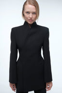 High-Collar Wrap Blazer - Black