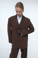 Oversized Tailored Suit Blazer - Brown