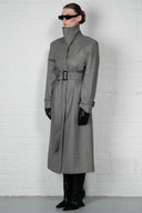 Double-Breasted High Collar Trench Coat - Grey