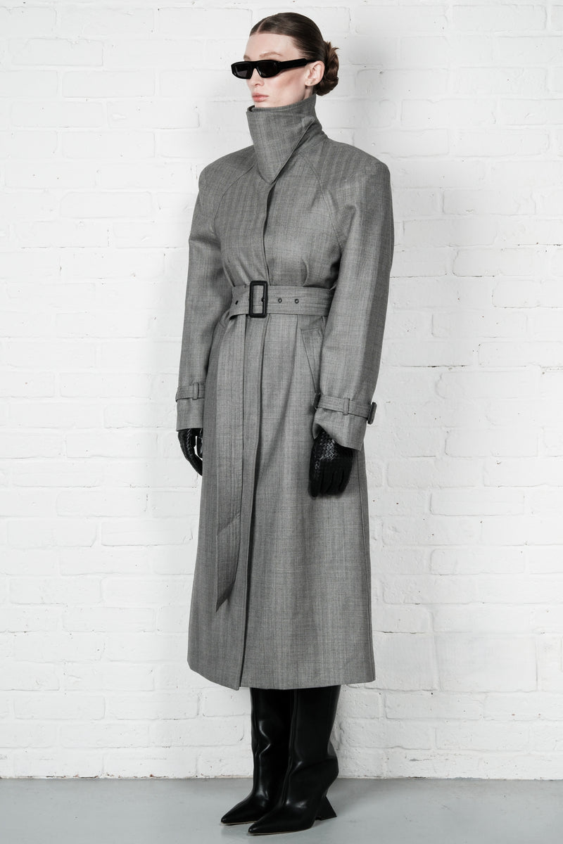 Double-Breasted High Collar Trench Coat