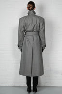Double-Breasted High Collar Trench Coat - Grey