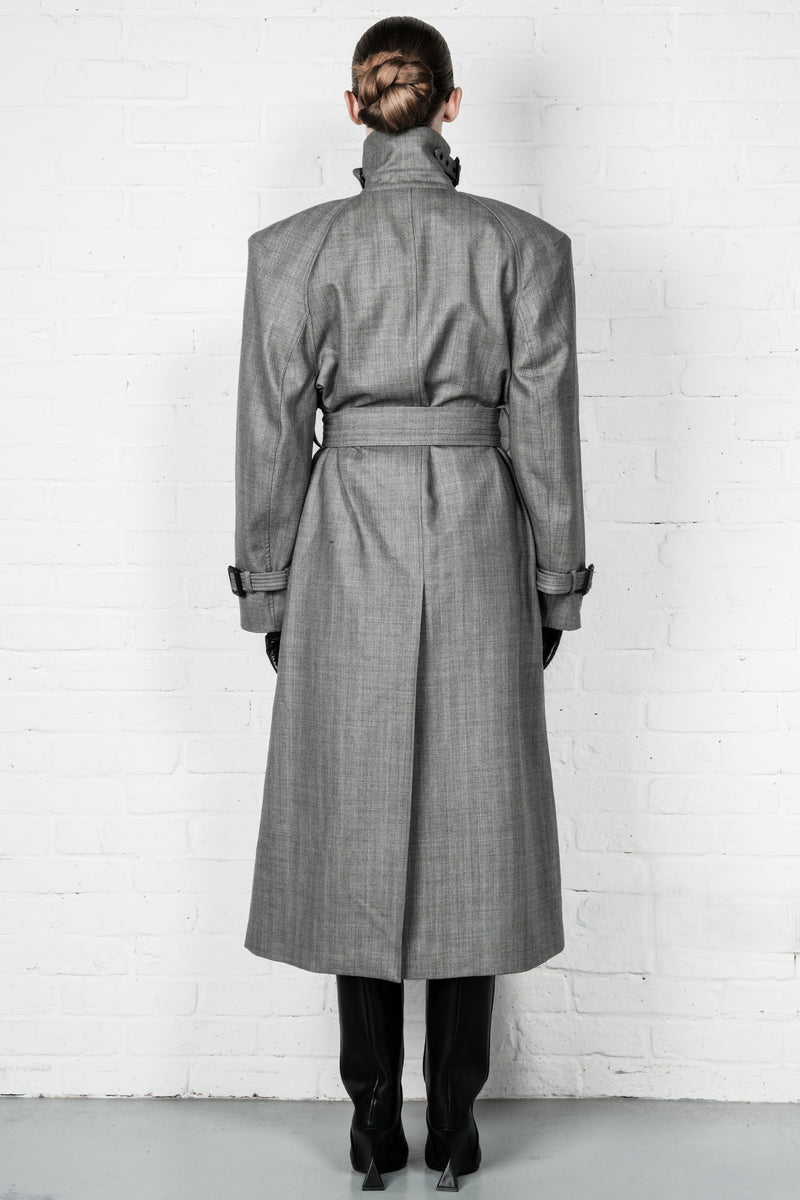 Double-Breasted High Collar Trench Coat