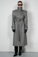 Double-Breasted High Collar Trench Coat - Grey