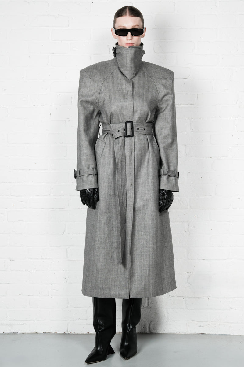 Double-Breasted High Collar Trench Coat
