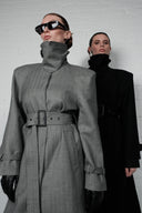 Double-Breasted High Collar Trench Coat - Grey