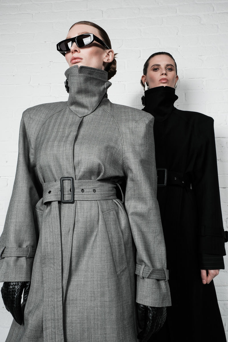 Double-Breasted High Collar Trench Coat