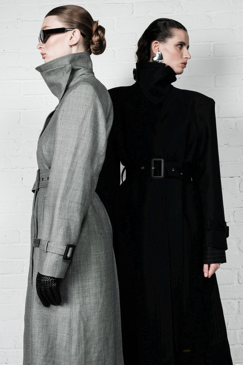 Double-Breasted High Collar Trench Coat
