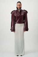 Cropped Trench Leather Jacket - Burgundy