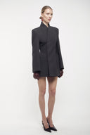 High-Collar Wrap Blazer - Charcoal