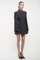 High-Collar Wrap Blazer - Charcoal