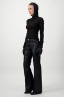 Hooded Ribbed Top - Black