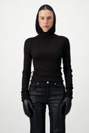 Hooded Ribbed Top - Black