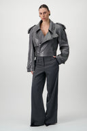 Straight-Leg Pinstripe Trousers - Grey