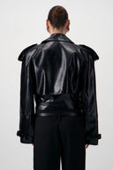 Cropped Trench Leather Jacket - Black