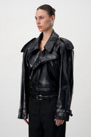 Cropped Trench Leather Jacket - Black