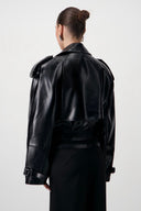 Cropped Trench Leather Jacket - Black