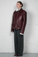 Boxy belted leather jacket