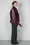 Boxy belted leather jacket
