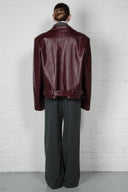 Boxy belted leather jacket