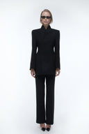 High-Collar Wrap Blazer - Black