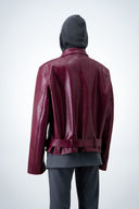 Boxy belted leather jacket