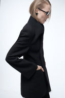 High-Collar Wrap Blazer - Black