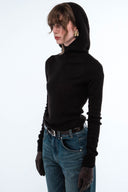 Hooded Ribbed Top - Black