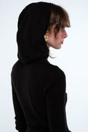 Hooded Ribbed Top - Black