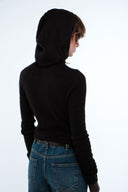 Hooded Ribbed Top - Black
