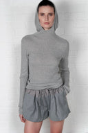 Hooded Ribbed Top - Grey
