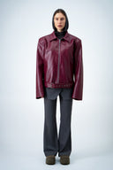 Boxy belted leather jacket