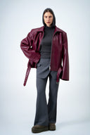 Boxy belted leather jacket