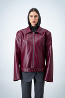 Boxy belted leather jacket