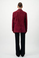 Suede Leather Blazer - Dark Red