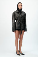 Strap-Detail Leather Jacket