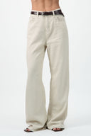 Wide-Leg Linen Denim Pants
