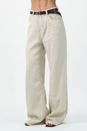 Wide-Leg Linen Denim Pants