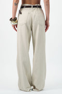Wide-Leg Linen Denim Pants