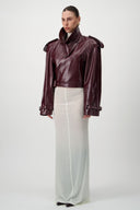 Cropped Trench Leather Jacket - Burgundy