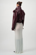 Cropped Trench Leather Jacket - Burgundy