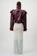 Cropped Trench Leather Jacket - Burgundy