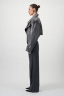 Cropped Trench Leather Jacket - Grey