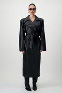 Vegan leather maxi trench coat