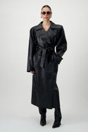 Vegan leather maxi trench coat