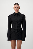 Corset Shirt Dress - Black