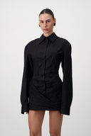 Corset Shirt Dress - Black