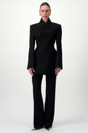 High-Collar Wrap Blazer - Black