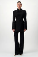High-Collar Wrap Blazer - Black